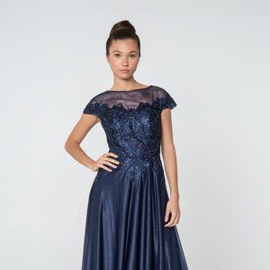 NEW A-LINE CHIFFON DRESS EMBROIDERED WITH EXQUISITE LACE AND RHINESTONES GL2828